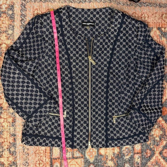 Karl Lagerfeld Paris Navy Blue Women's Zip Blazer Jacket - Picture 10 of 12